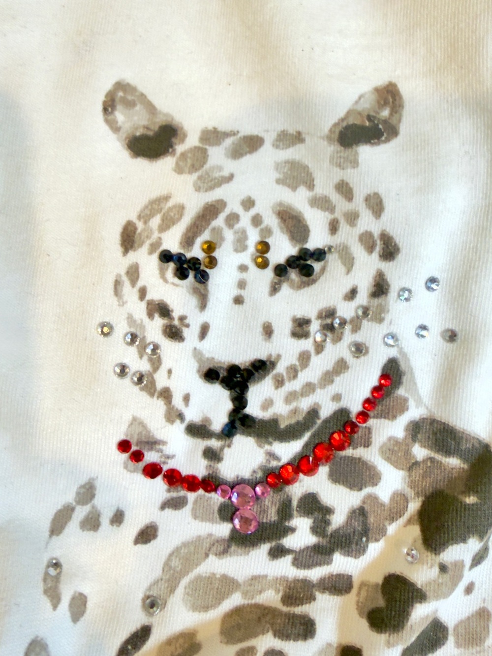 Watercolor White Leopard graphic print. Rhinestone collar. Handmade
